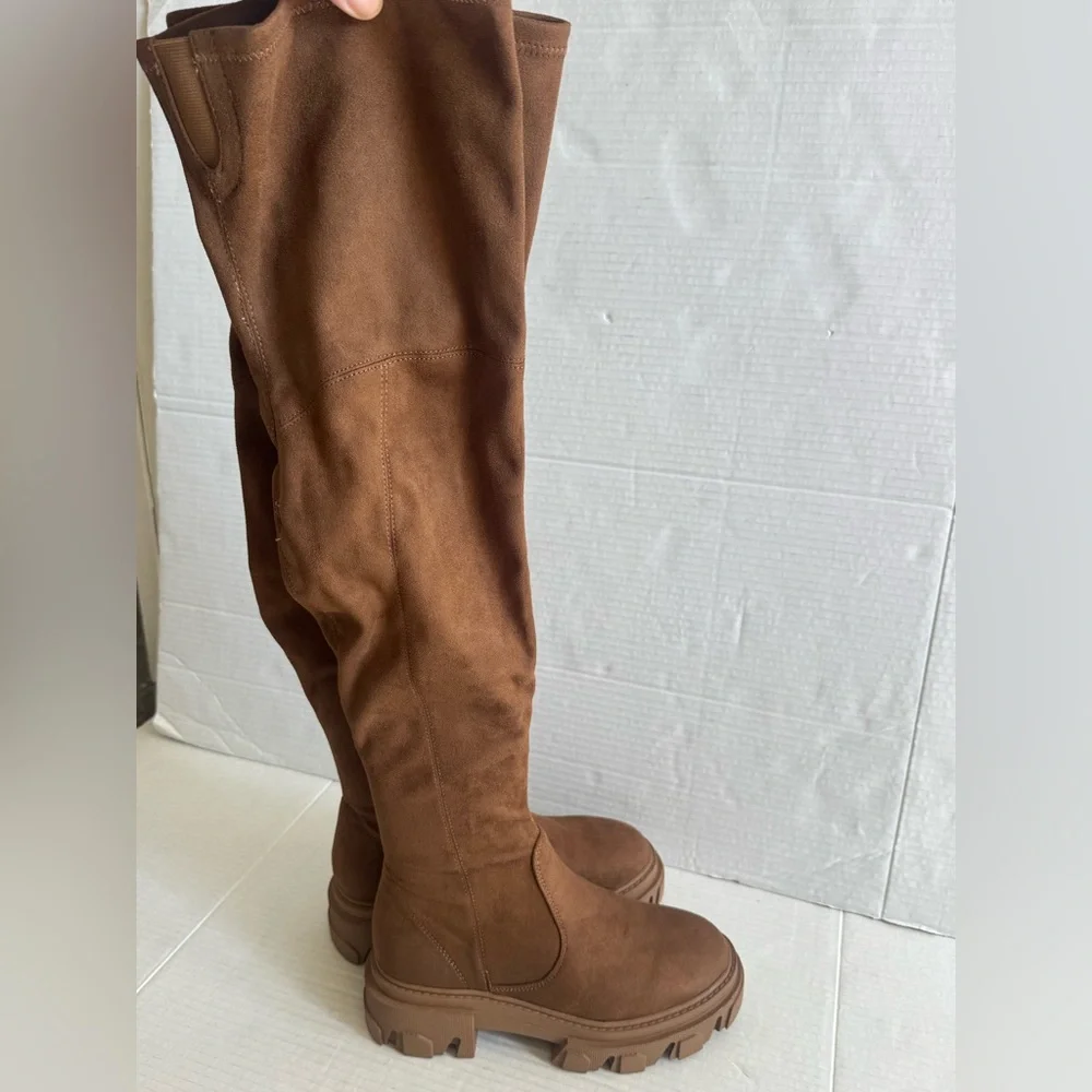 NEW Nine West Cellie2 Brown Suede Over Knee Thigh High Lug‎ Sole Boots 6